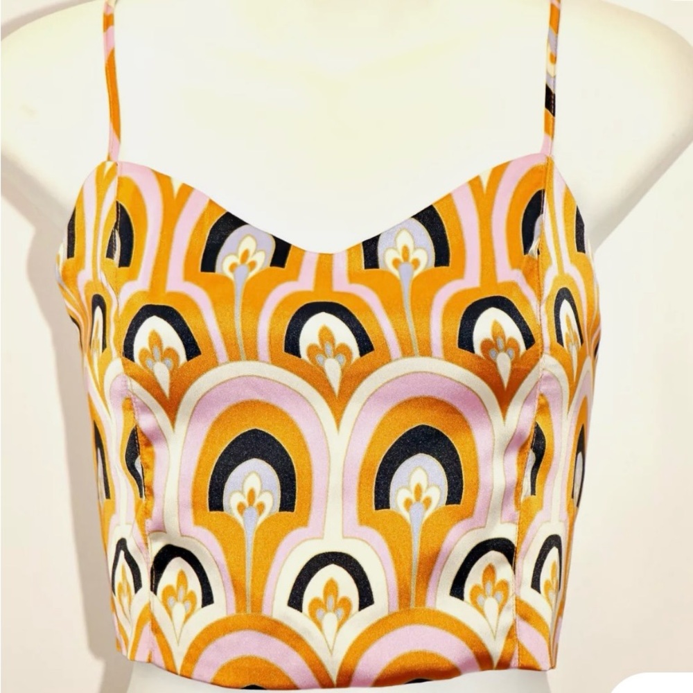 House of Harlow Art Deco Print Satin Crop Top